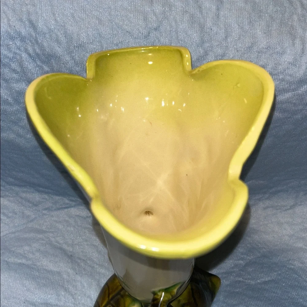 Hull 1950’s Chartreuse Woodland Fluted Edge 8 3/4 inch Ceramic Vase